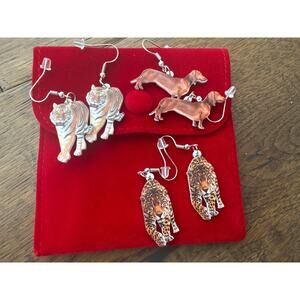 Acrylic Novelty Whimsical Animal Earrings Dachsund Tiger Cheetah Set of 3
